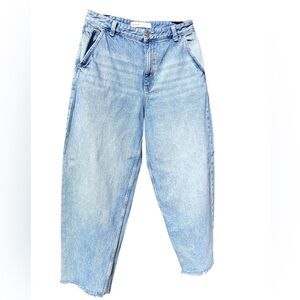 Bershka Light Blue Denim Baggy Wide Leg w Gold Button,‎ Size 31